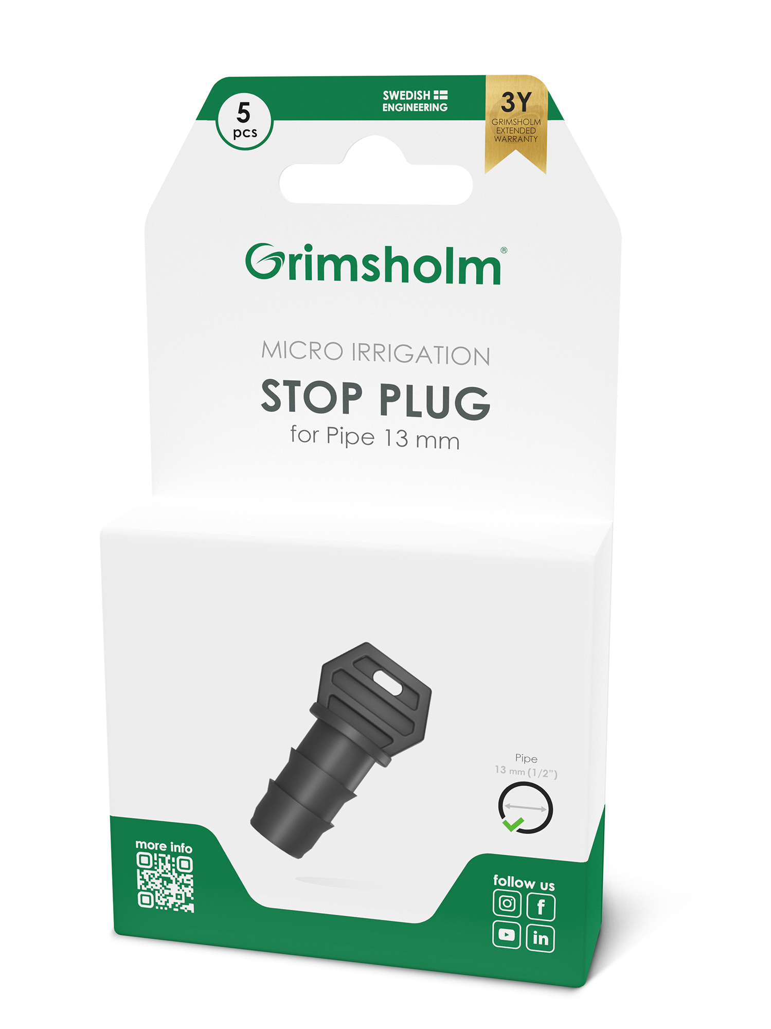 packopp-plugg 13 mm (1/2"), 5 pack